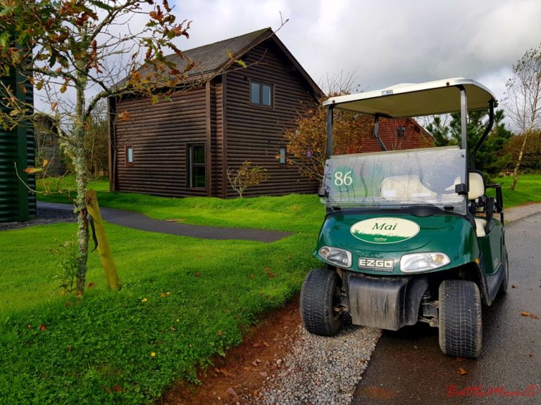 mid-week stay at bluestone - our buggy outside our Grassholm Lodge