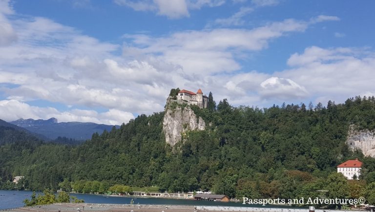 A view from Bled Castle from the opposite side of the lake