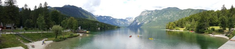 A panorama view of Lake Bohinj, Slovenia