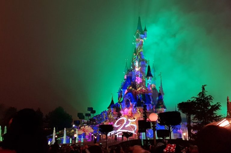 The Sleeping Beauty Castle fireworks display and light show at Disneyland Paris