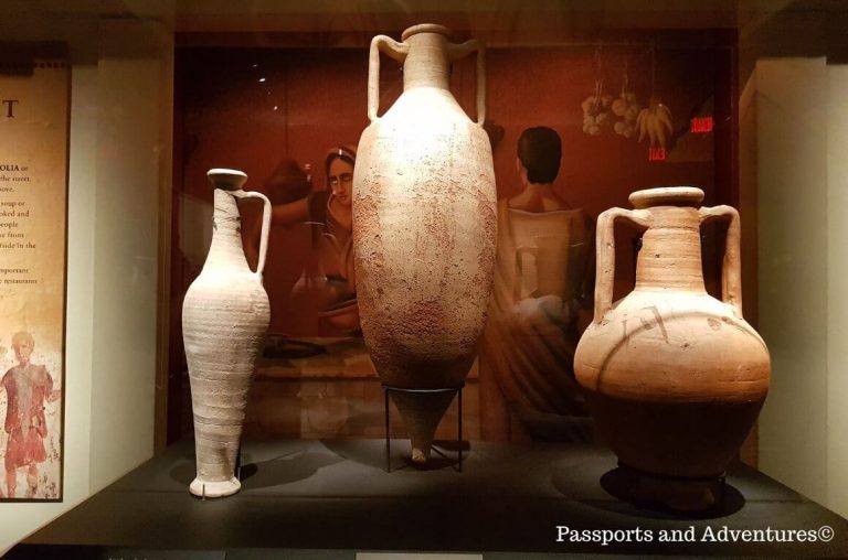 Roman vessels on display in the Pompeii Exhibition at OMSI, the Portland Oregon Museum of Science and Industry