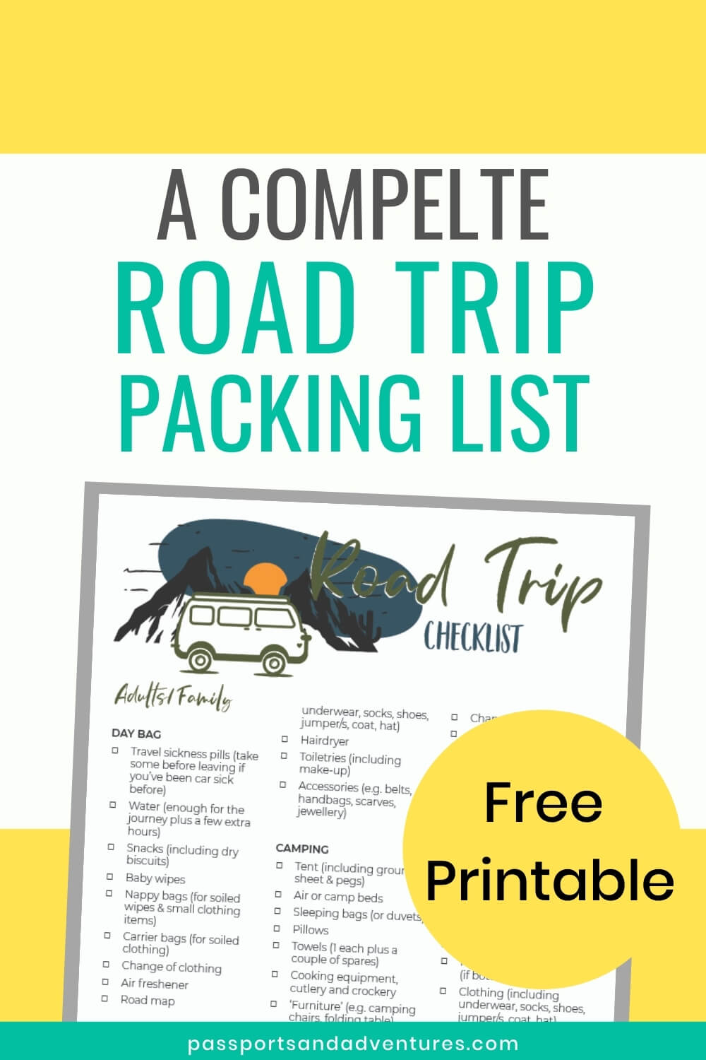 road trip packing list for families