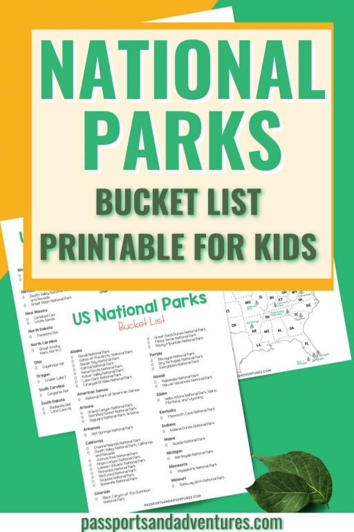 US National Parks Bucket List Printable for Kids