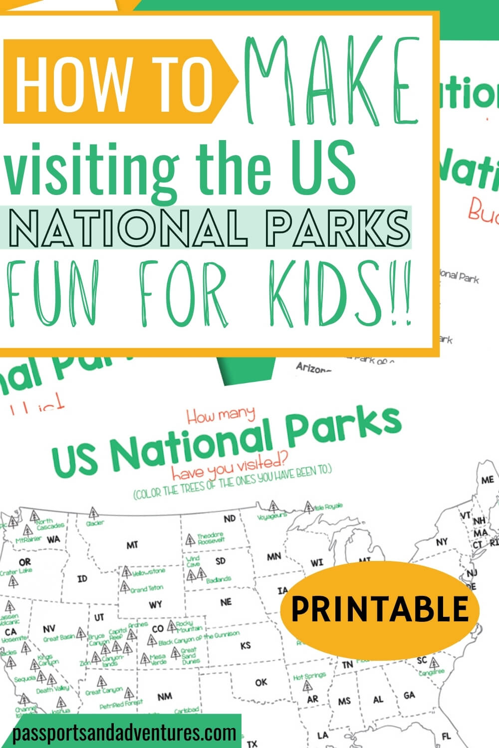 US National Parks Bucket List Printable for Kids