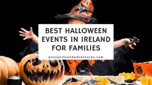 A picture of a girl dressed as a witch at a Halloween party table with text overlay saying Best Halloween Events in Ireland for Families